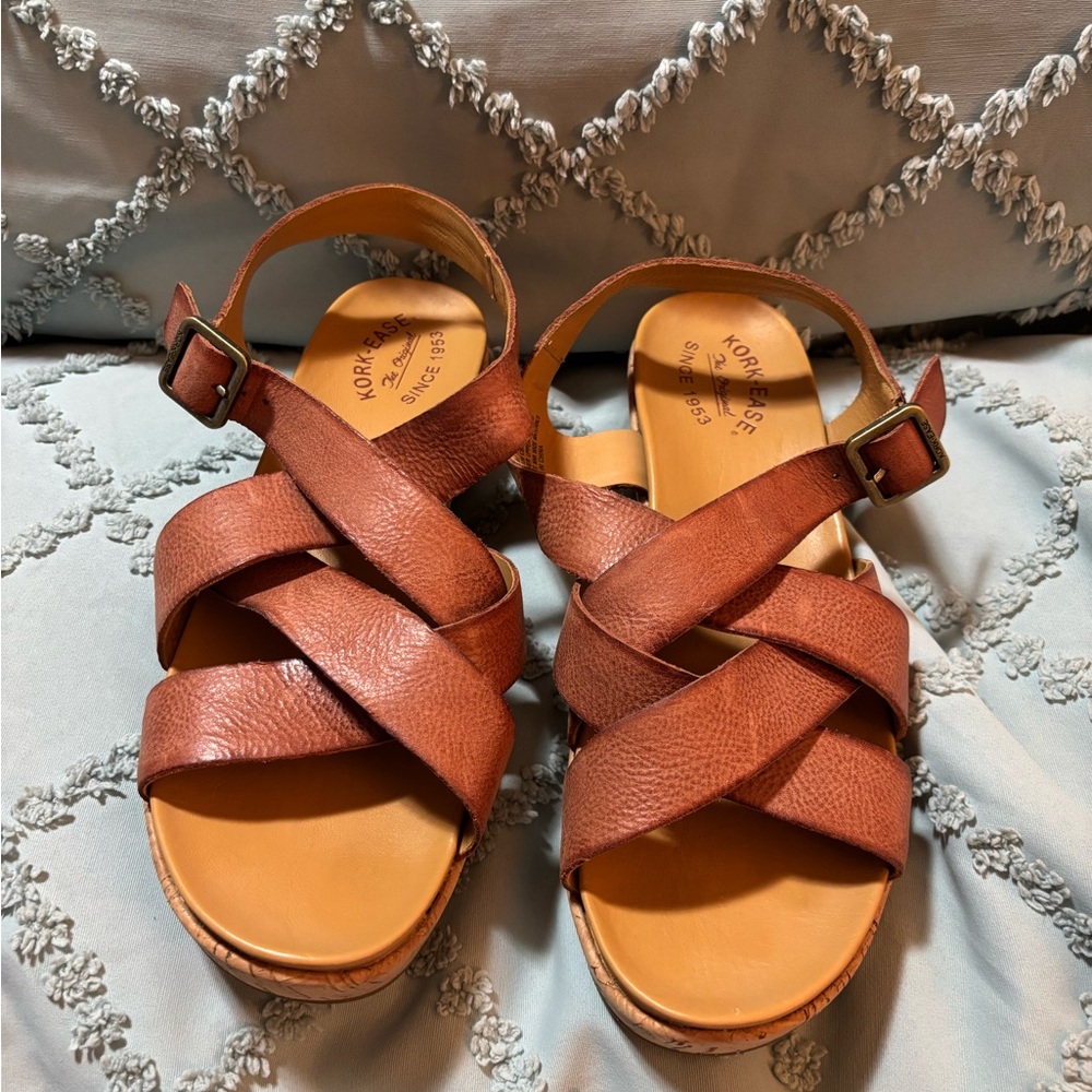 Kork-Ease Rust Brown Crisscross Leather Sandals